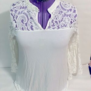 Kate & Mallory white sheer lace top.